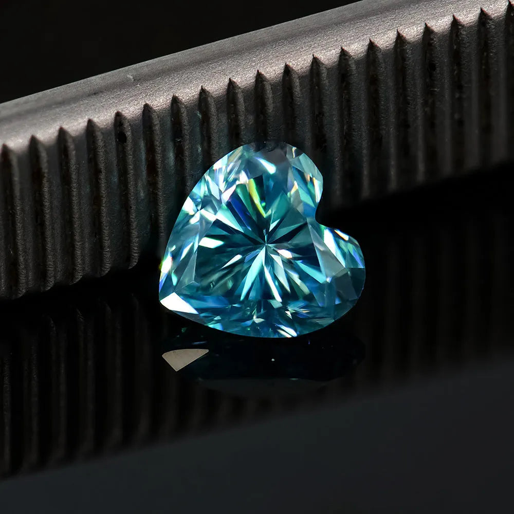Lemon yellow heart-shaped moissanite gemstone showing symmetrical cut and warm colour