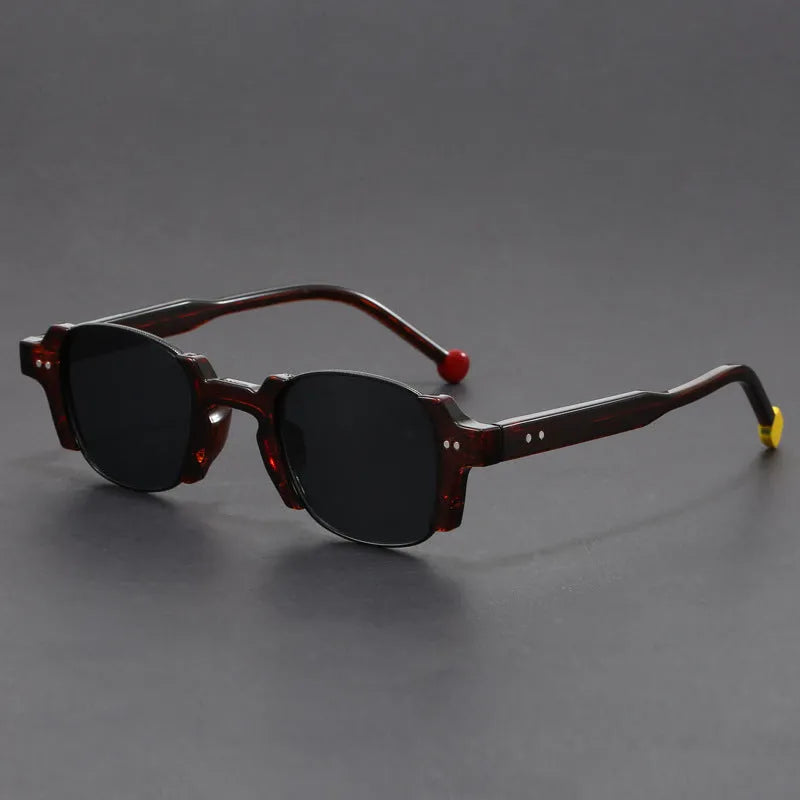Square frame retro sunglasses with PC frame and AC lenses shown in multiple colour options.