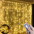 Curtain lighting chain with 300 warm flower-shaped lights on copper wire for outdoor decoration