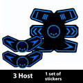 Eight-piece abdominal muscle waist reduction body sculpting massage patch set made of PU leather, silicone, and ABS resin, available in black and blue styles.