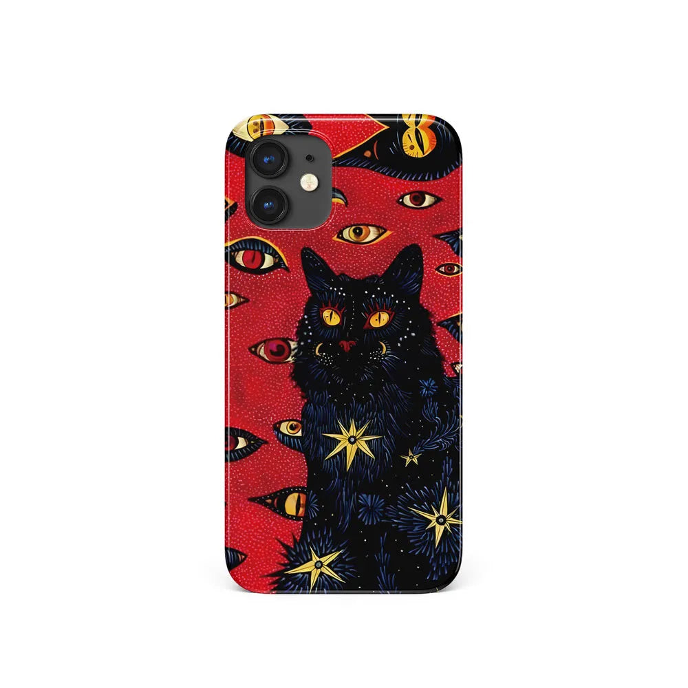 Retro cat eye design hard shell phone case for IPhone on a table, showing frosted and glossy finish options.