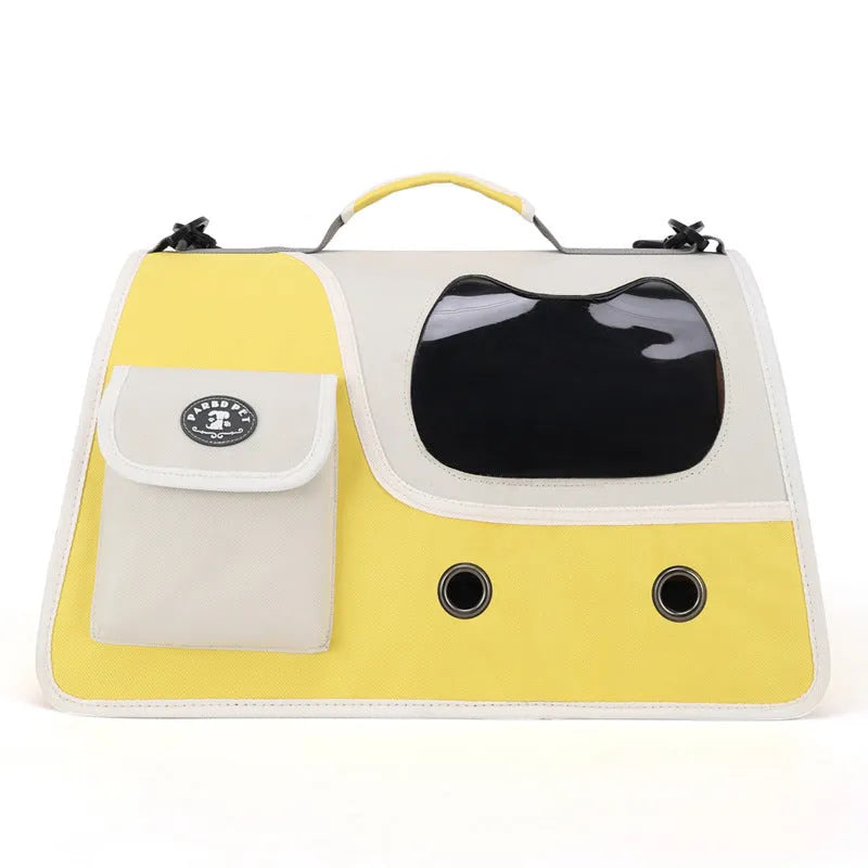 Convenient outing pet backpack in yellow Oxford cloth with spacious crossbody design for cats and small dogs