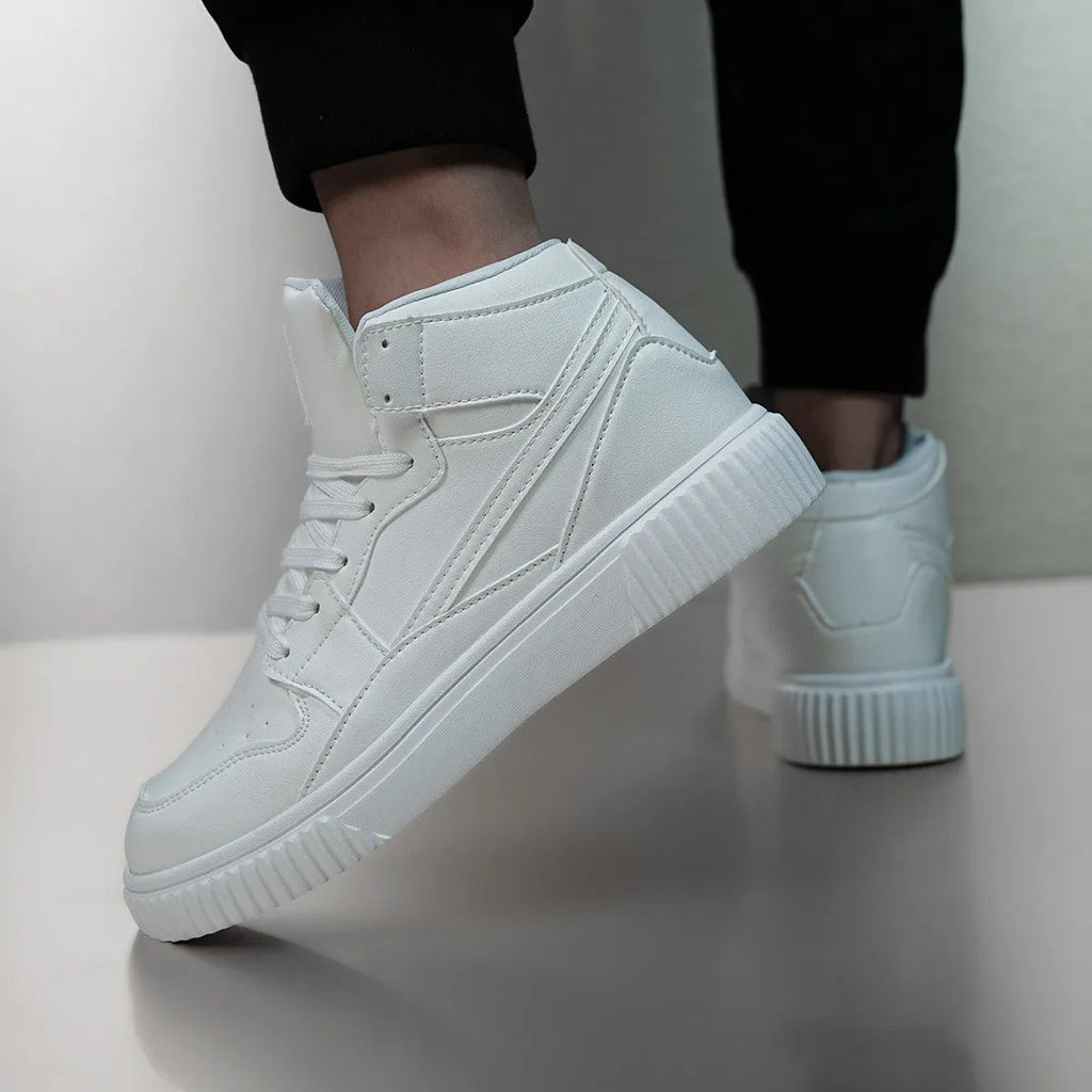 White men's casual shoes with round toe and microfiber upper for autumn and winter.