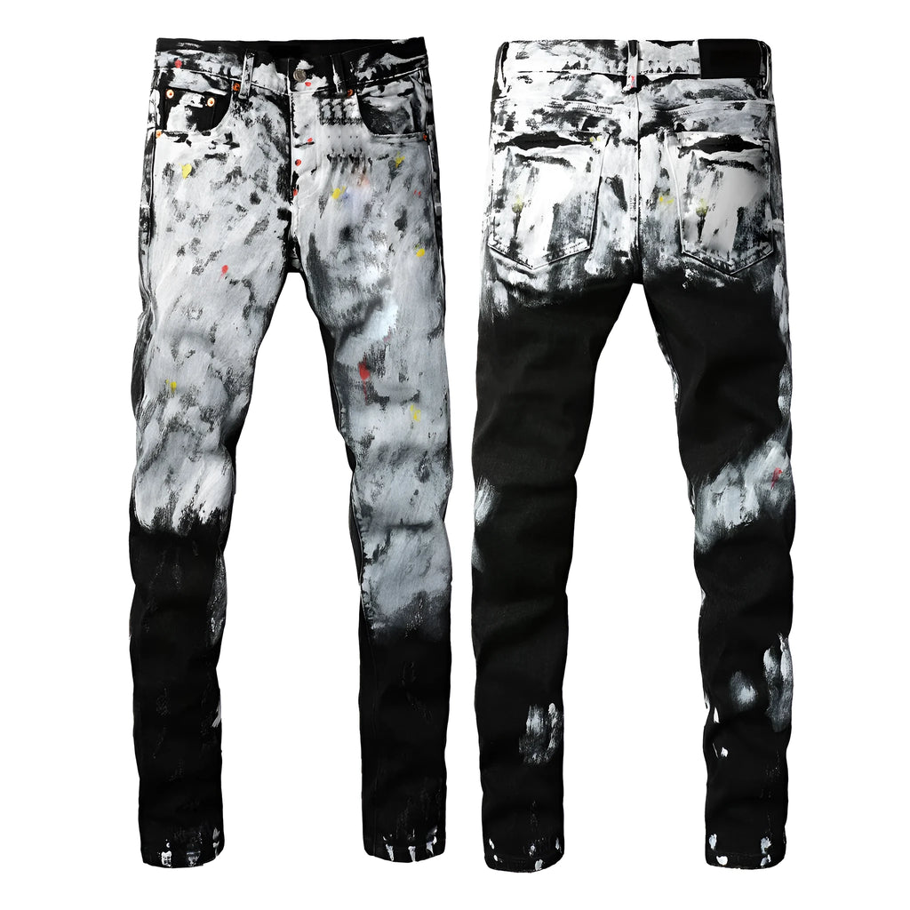 Men's black slim fit stretch skinny jeans with straight leg retro design