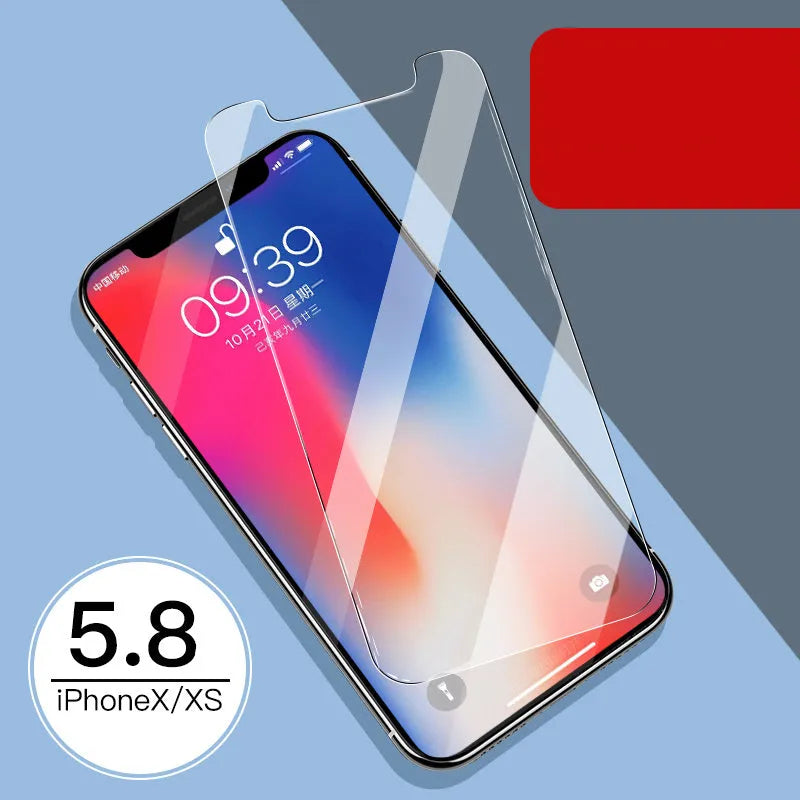 Tempered glass screen protector for Apple iPhone with rear and front film options.