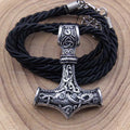 Gold-plated steel Thor's Hammer Mjolnir pendant 43x32mm ancient silver finish on white background