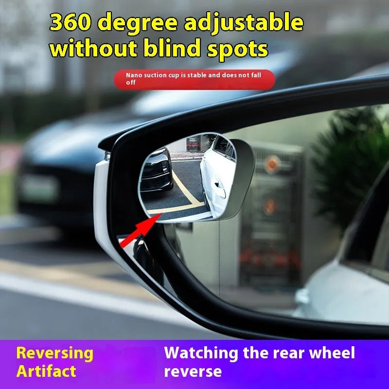 Pair of small circular car mirrors with 360-degree suction cup mount in black, white, and silver