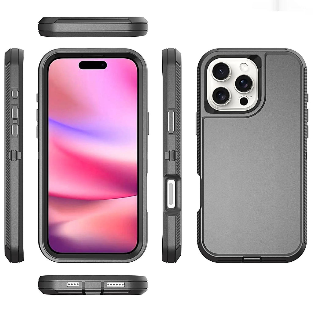 Three-in-one solid-colour drop-resistant hard shell phone case for Apple iPhone in black