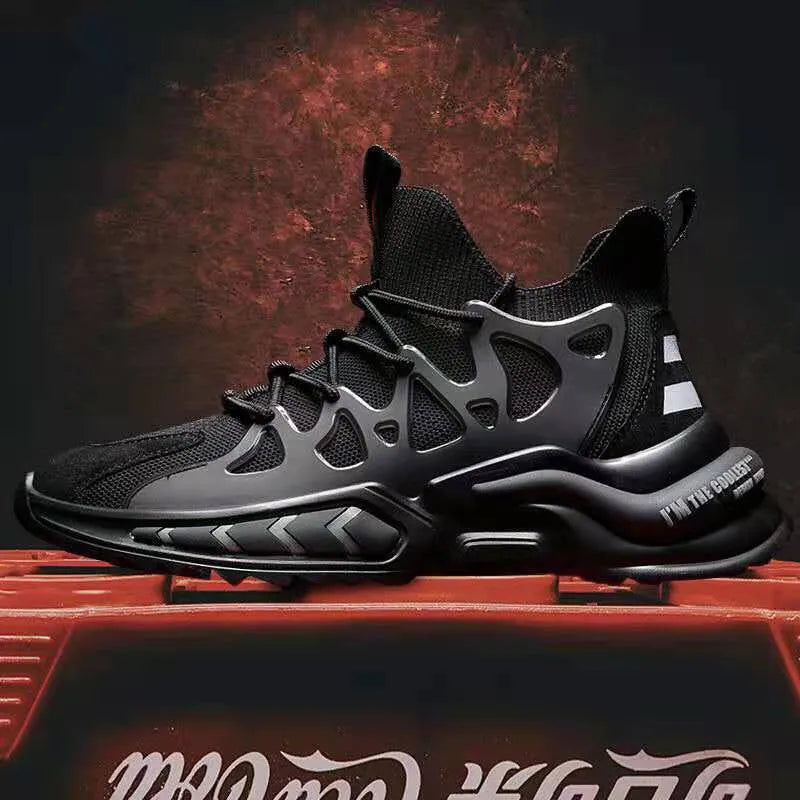 Men's black mesh and EVA sole non-slip running sneakers for gym training, side view