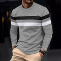 Men's casual round neck long sleeve t-shirt in loose fit, colour-matched pattern, available in multiple colours including black and white.
