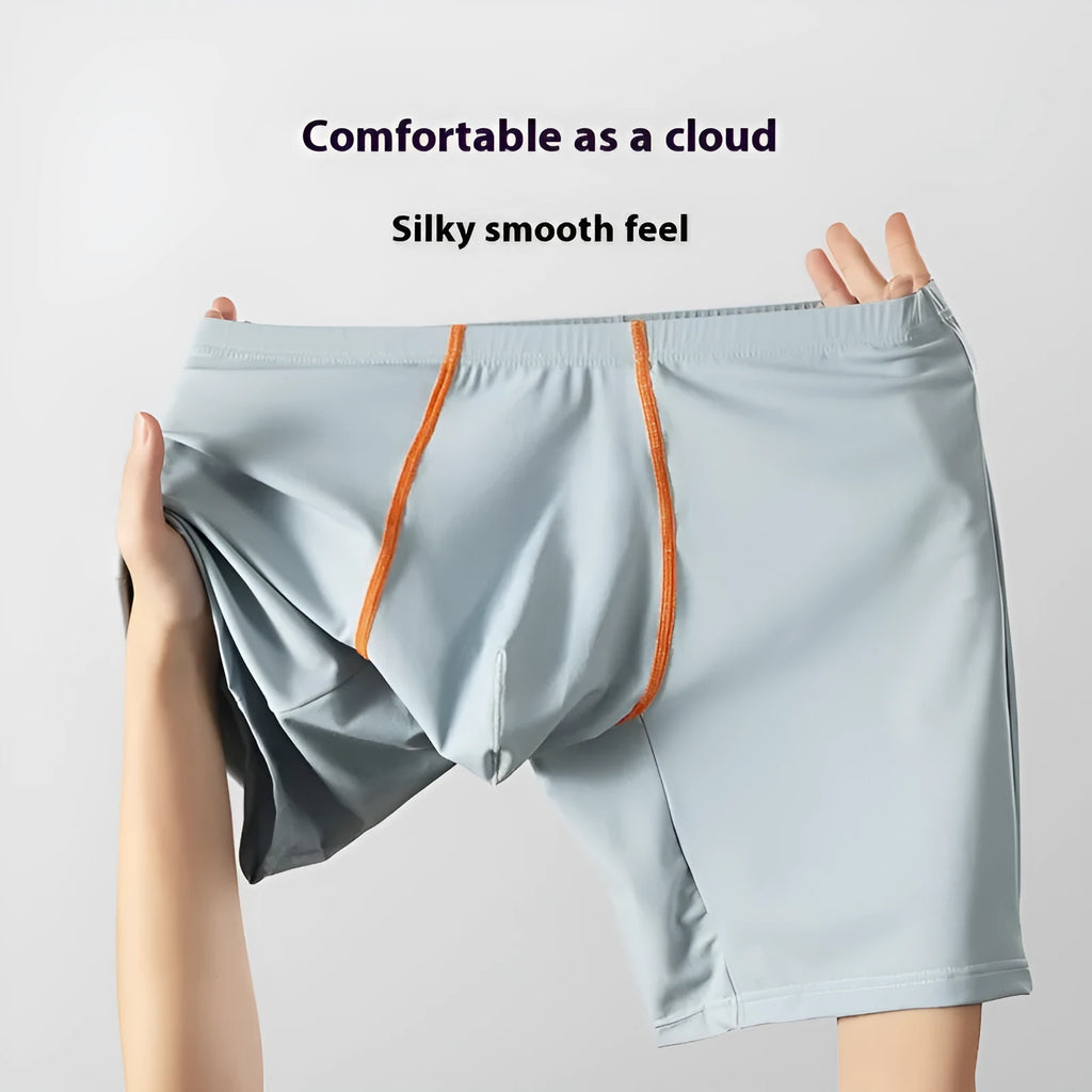 Men's mid-waist ice silk boxers with U-convex design in quick-drying nylon fabric