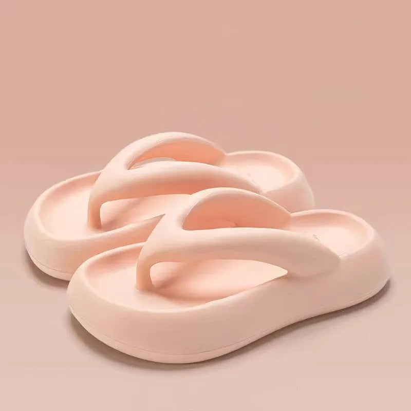 Solid colour thick-soled EVA flip-flops with a bow detail on the strap in black, green, pink, rose red, or white.