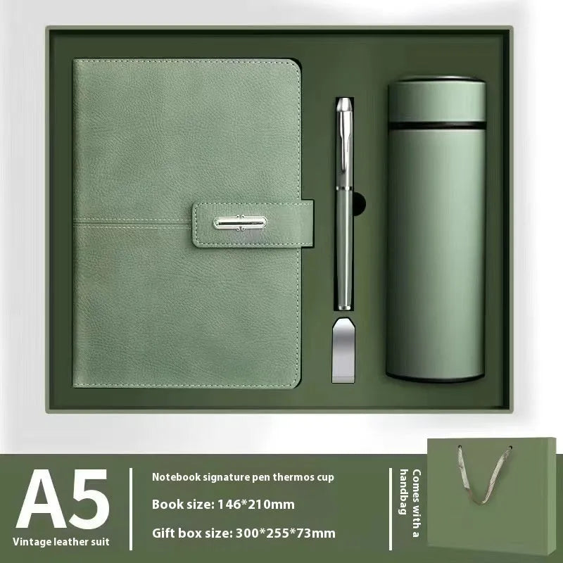A5 notebook with PU leather cover in various colour options including black, red, green, blue, and orange