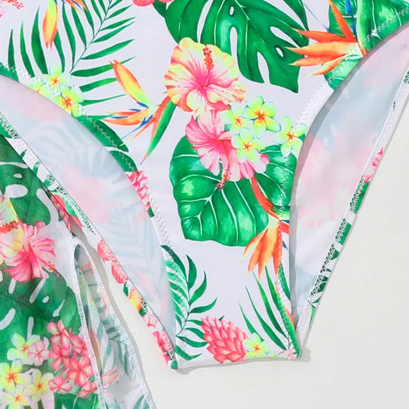 Girls two-piece floral swimsuit in polyester, picture colour, sizes 130-160 cm for ages 3-12