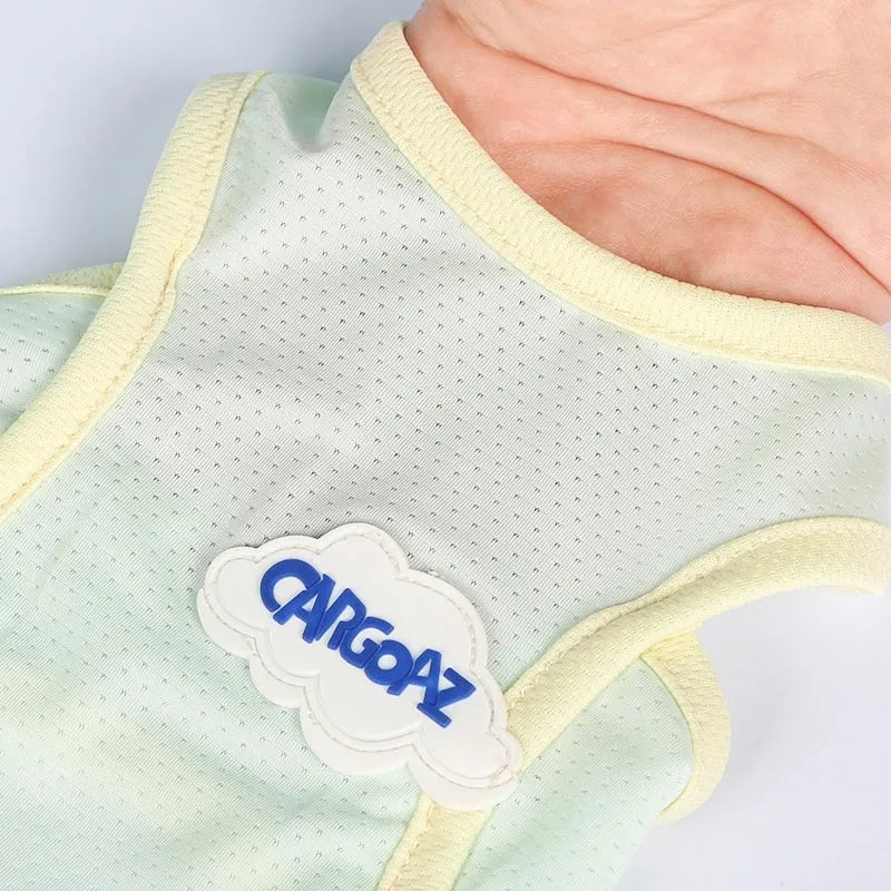 Grass green polyester cat summer vest with sports style design and anti-lint properties