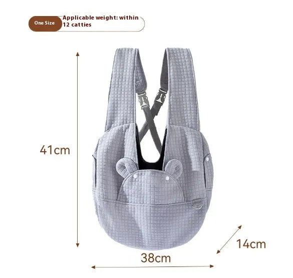 Grey quilted cross chest pet backpack for dogs and cats with square plaid pattern