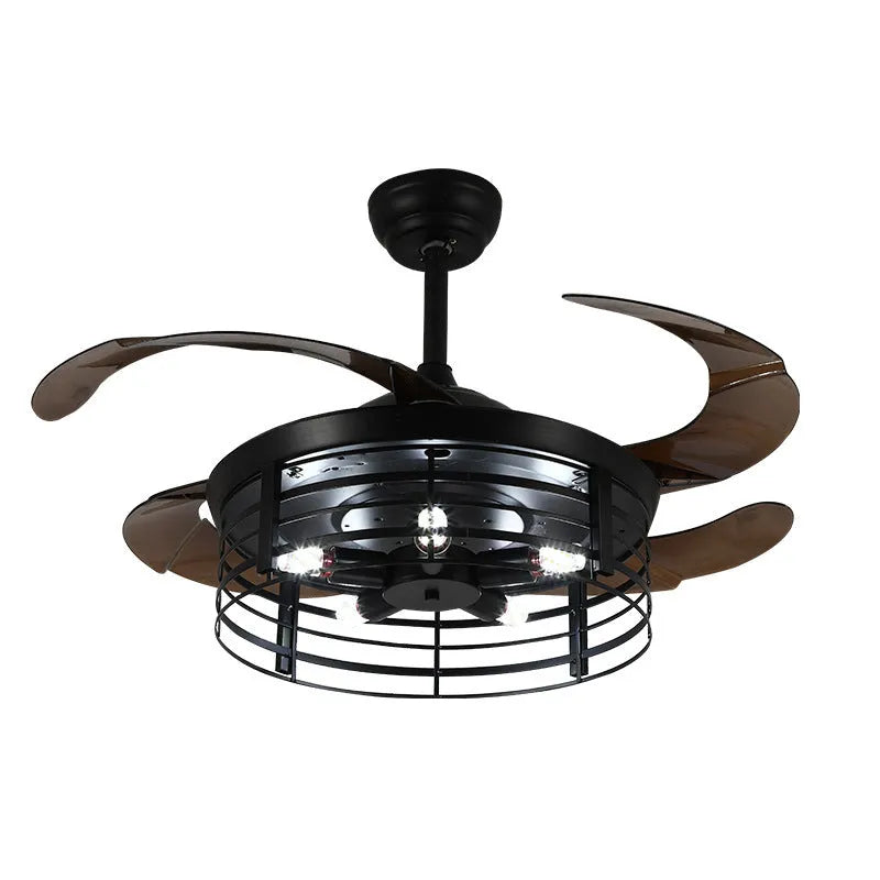 American retro industrial ceiling fan lamp with invisible acrylic blades and remote control