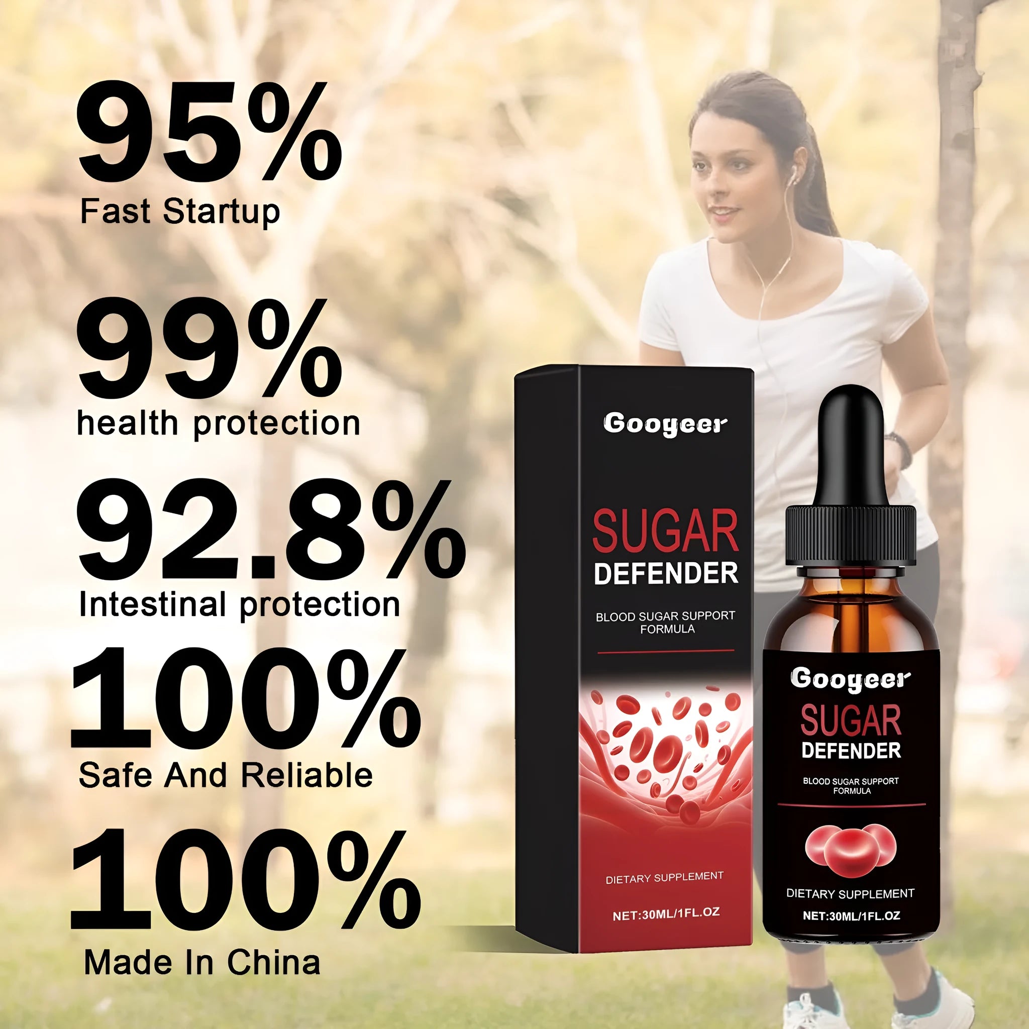 Googeer Body Care Drops supplement bottle with 30ml net content for vitality support.