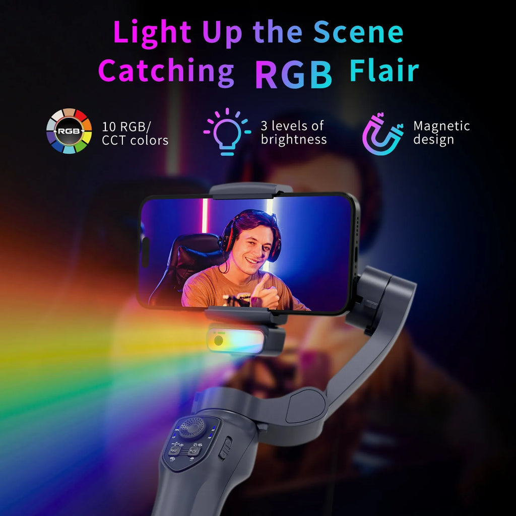 Foldable handheld tripod head stabilizer in gun colour with USB charging port
