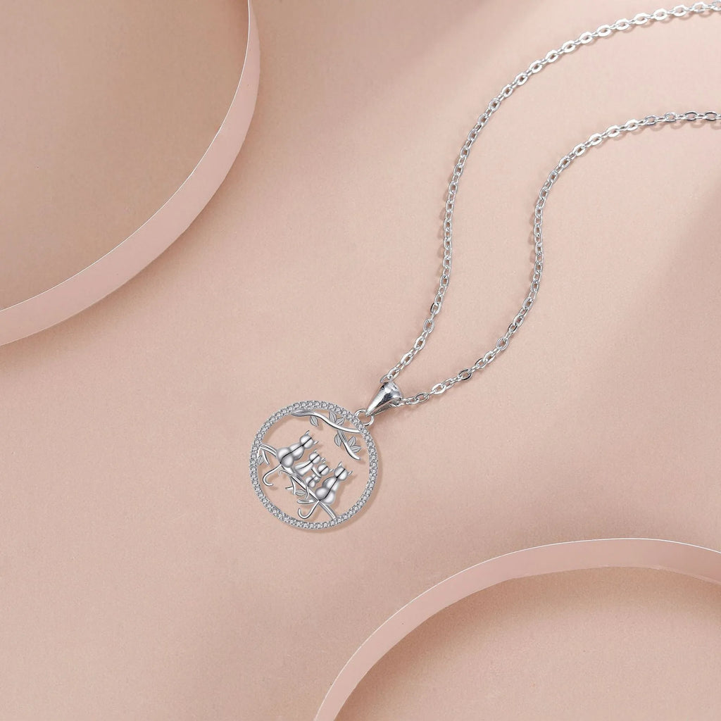 Women's four kitten copper necklace with electroplated pendant on cross chain