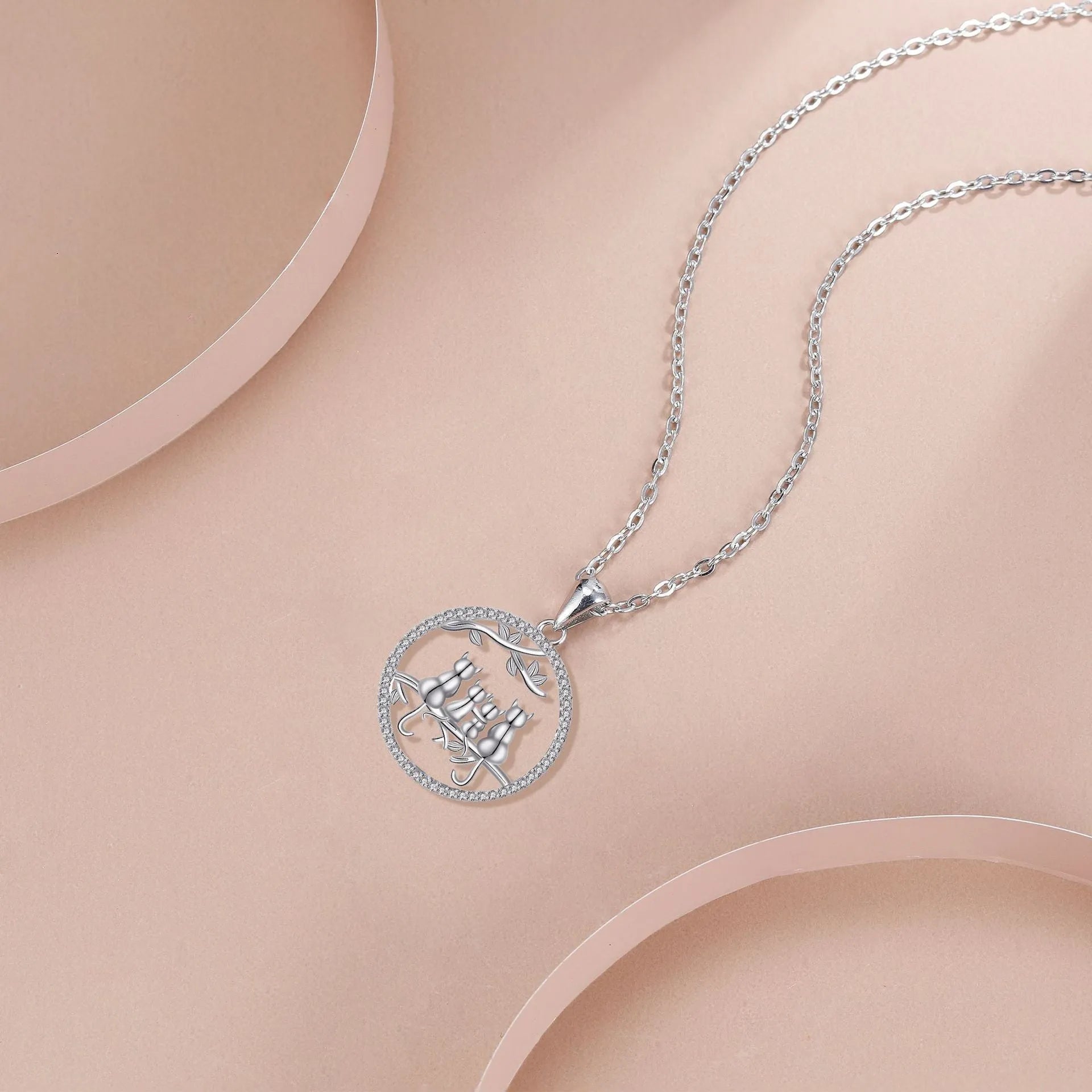 Women's four kitten copper necklace with electroplated pendant on cross chain
