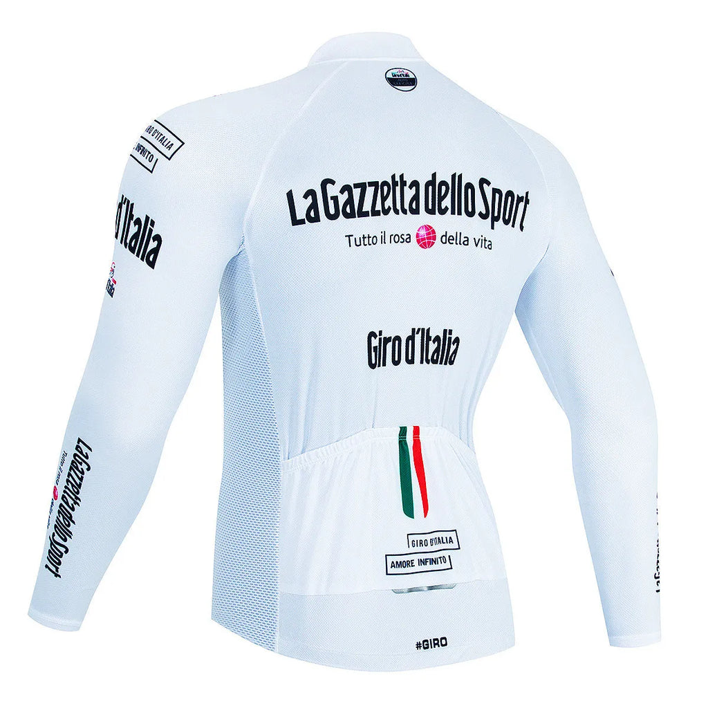 Men's long sleeve patterned cycling top for mountain biking on a mannequin.