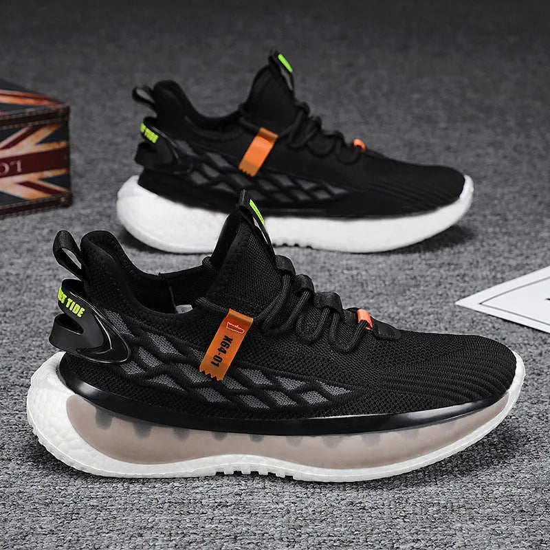 Men's woven mesh platform sneakers in multiple colours with flat heel and lace-up closure
