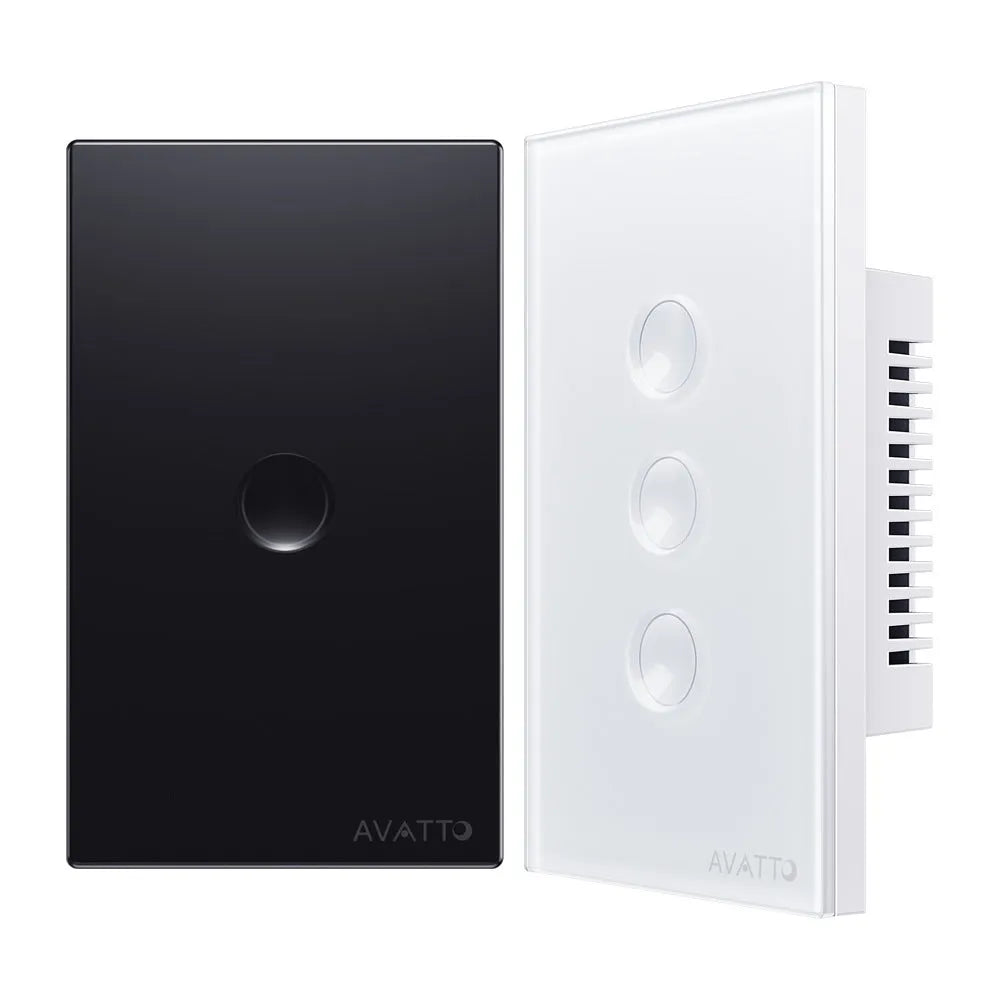Black Zigbee 3.0 WiFi smart light switch with 2.5D tempered glass panel and touch control, US standard single gang