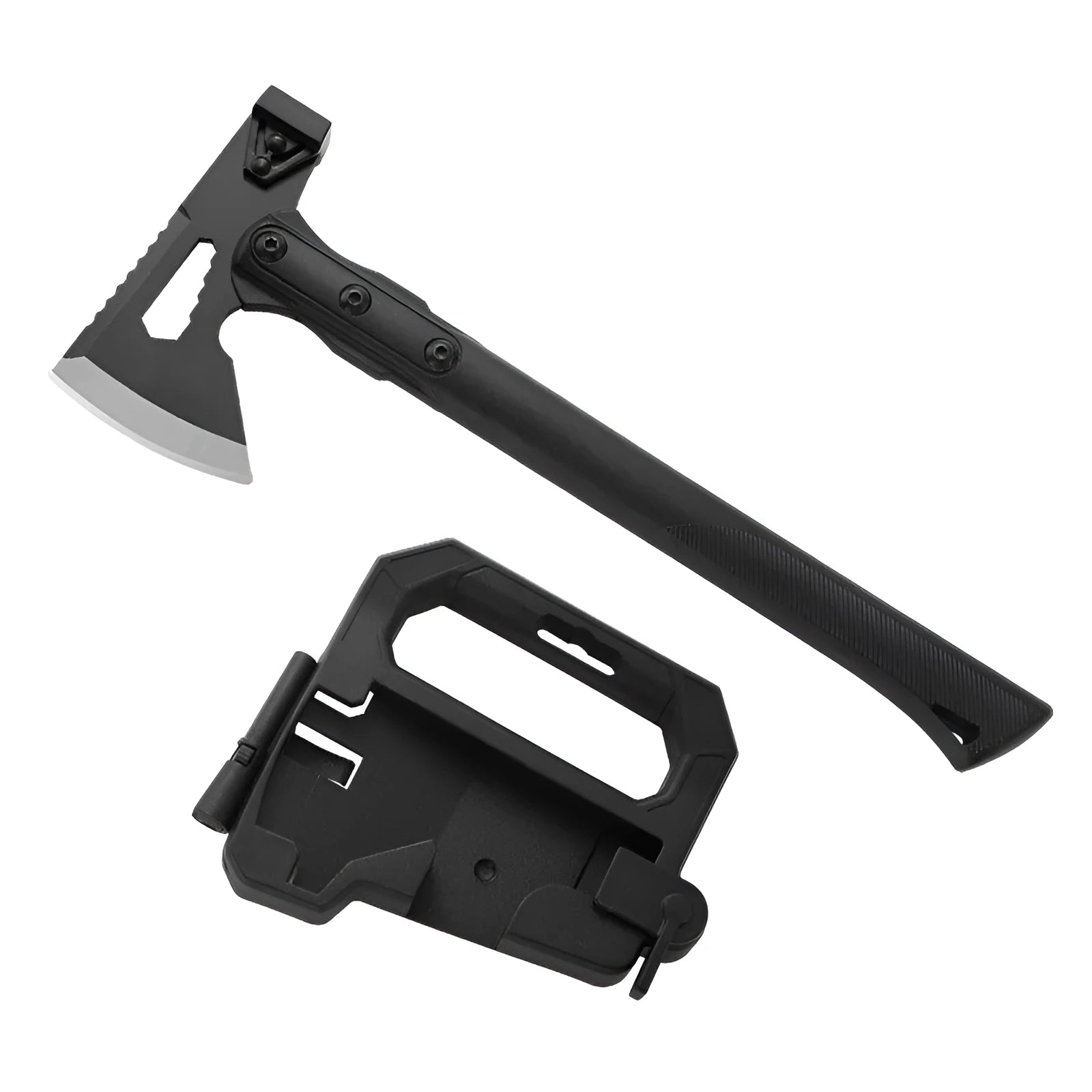 Multi-functional survival camping axe with stainless steel head and ABS plastic handle