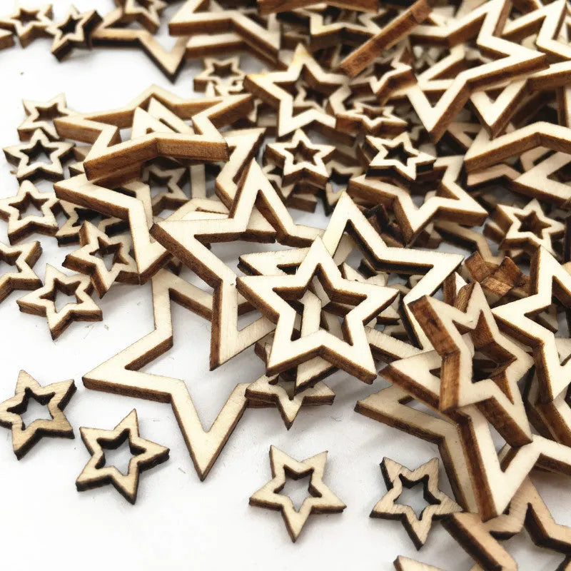 MDF wooden five-pointed star hollow pendant ornaments in 10mm and 20mm sizes for home decor