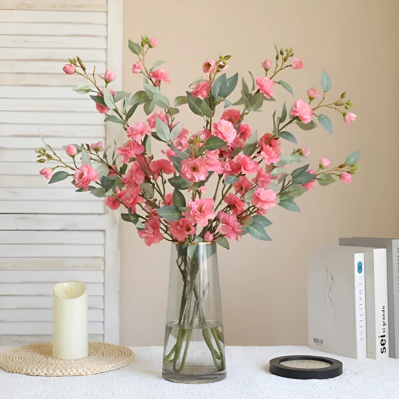 Single silk camellia artificial flower in Autumn Pink for Chinese retro home decoration