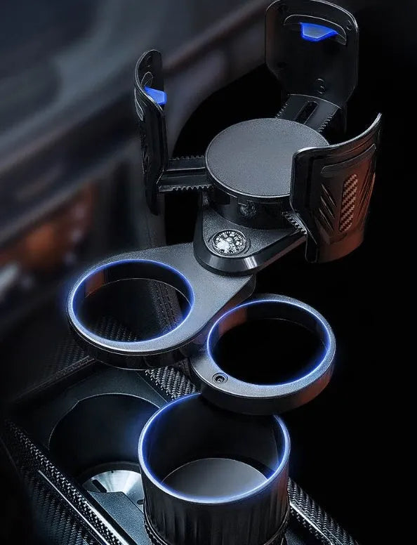 Carbon black car cup holder with retractable adjustable base for drink containers
