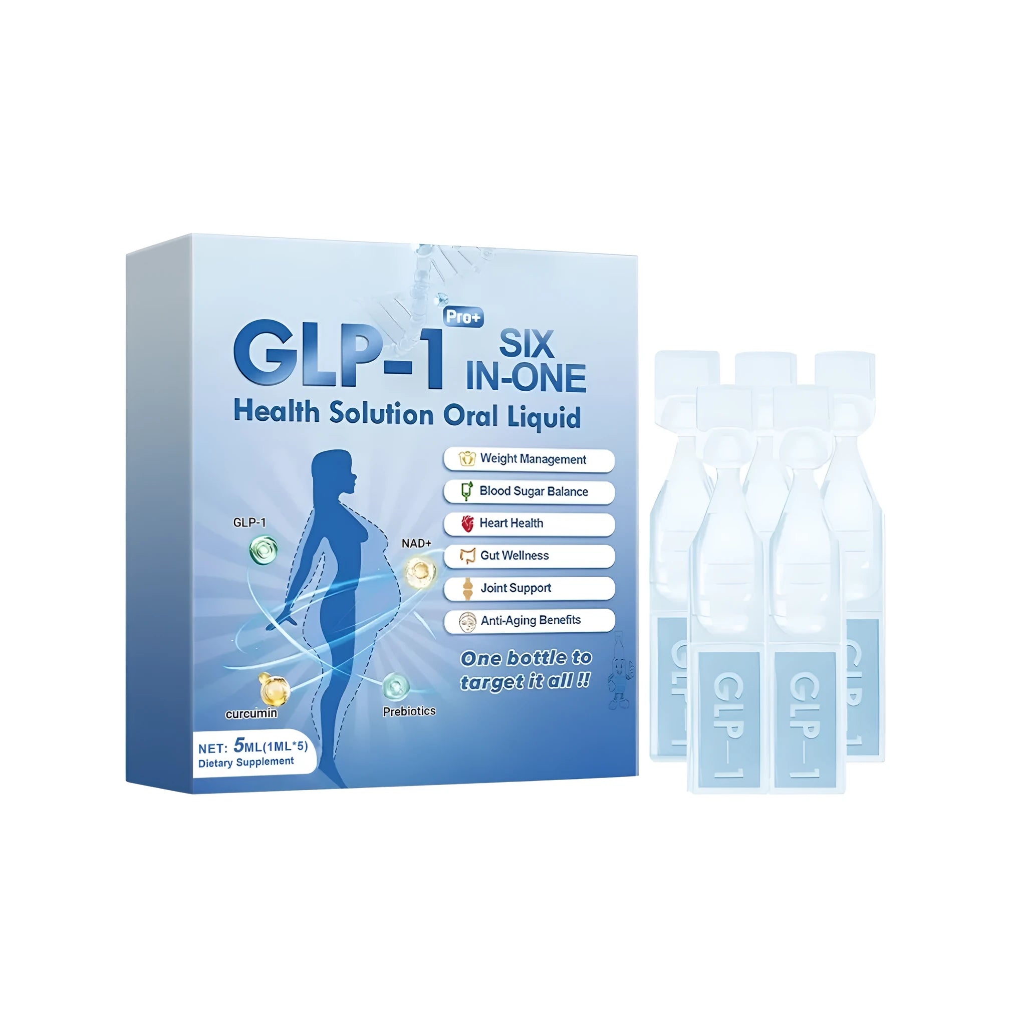 5ML bottle of Health Solution Oral Liquid supplement with dropper, containing apple vinegar, Moringa, and turmeric.