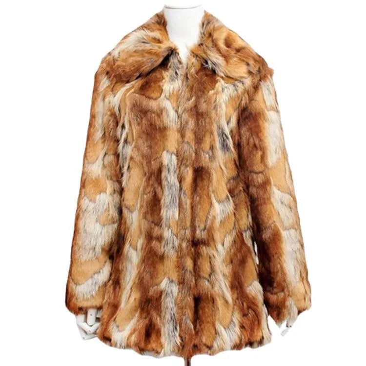 Women's tiger print faux fur leather jacket with long sleeves on a hanger