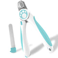 Blue and white pet nail clippers with safety guard for dogs and cats