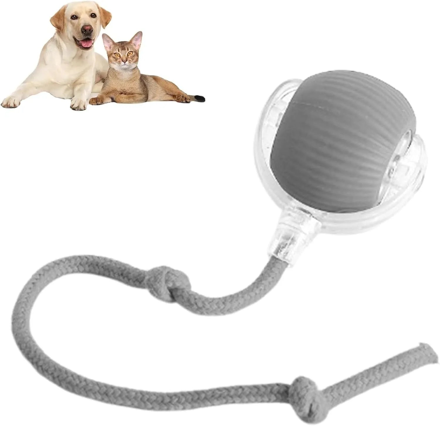 Interactive rolling ball toy with rope for dogs and cats, grey colour option