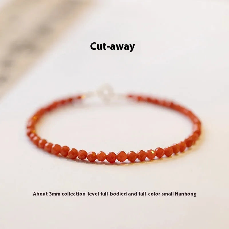 Women's natural southern red agate bracelet with 3mm cut surface stones in retro design