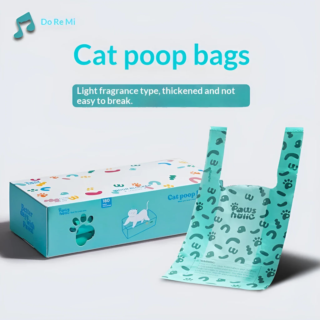 Blue deodorising cat litter bags for poop disposal with shovel compatibility, simple home style