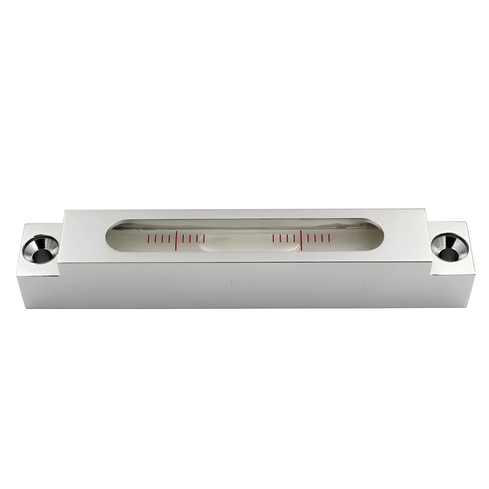 Metal and glass mini strip spirit level showing measurement vials with 500 blisters, compact 132mm design