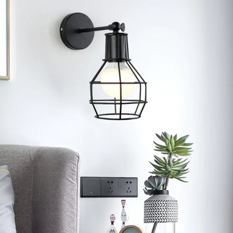 American black industrial style small wall lamp wrought iron antique finish E27 fitting for indoor leisure venues