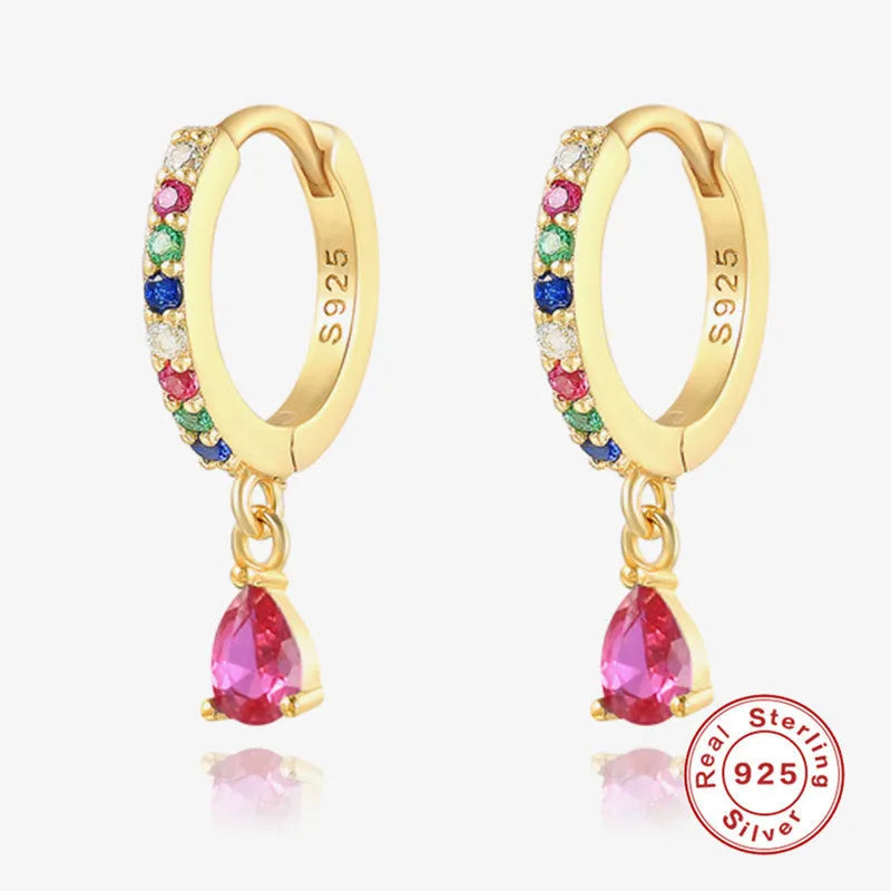 S925 sterling silver geometric water drop earrings with electroplated finish and stone accents
