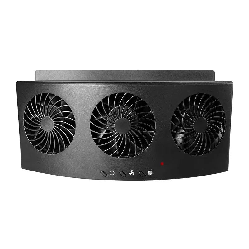 Black and white USB-powered car ventilation fan with 1.5m cable for interior air circulation.