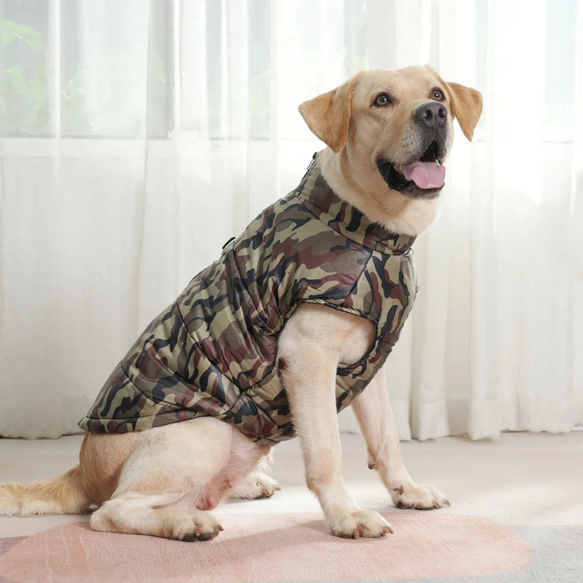 Winter thickened dog camouflage coat in black and gray, size 5XL 6XL 7XL, polyester material