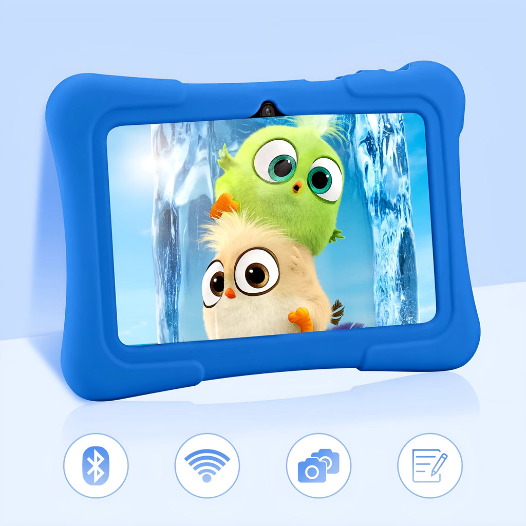 7-inch children's tablet with Full HD IPS screen in blue colour, showing display