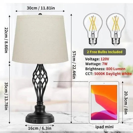 European style alloy bedside table lamp with touch controls for dimming and cold/warm light selection plus USB charging port