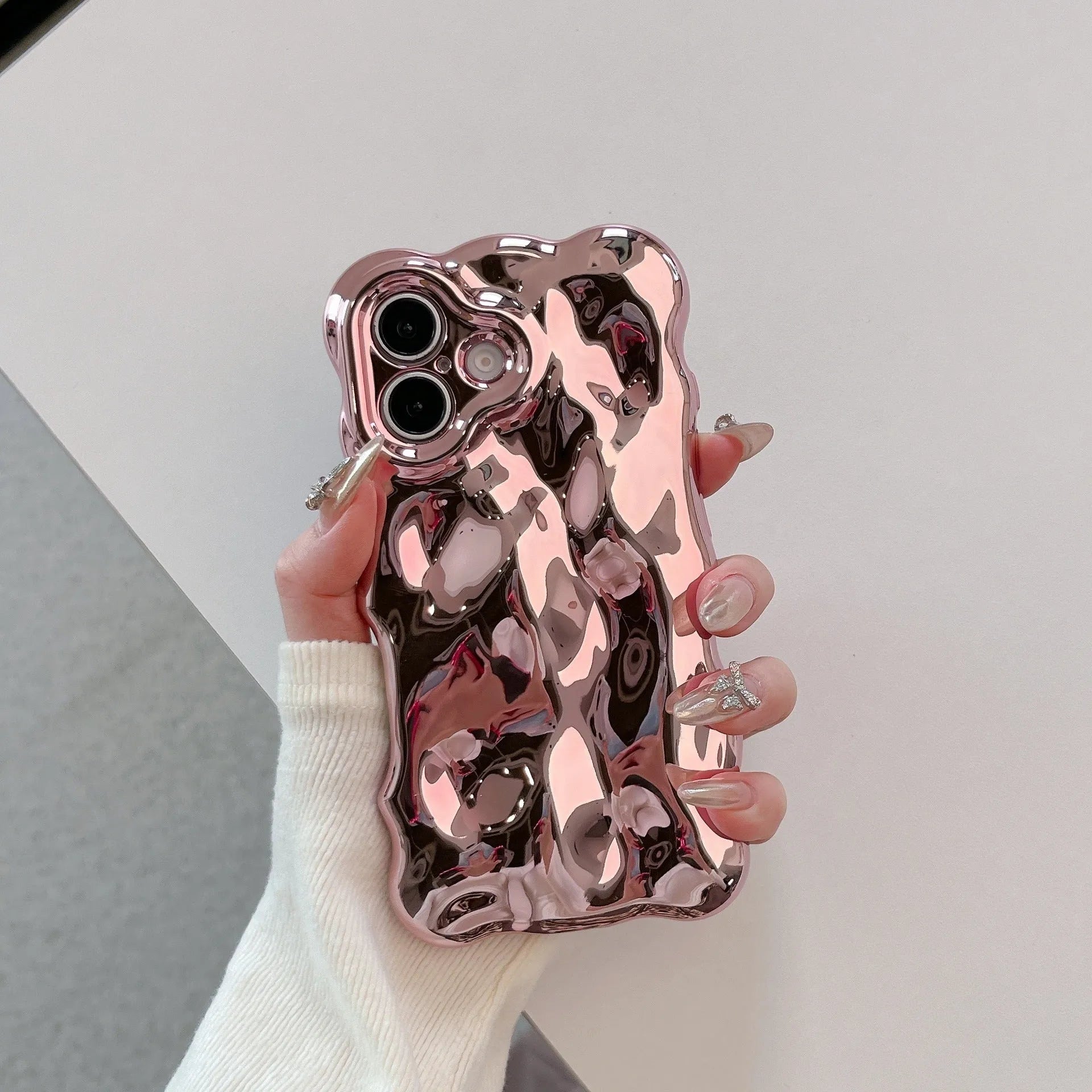 Niche Advanced Sense Plating Shell TPU phone case with wave bubble finish in silver electroplated colour