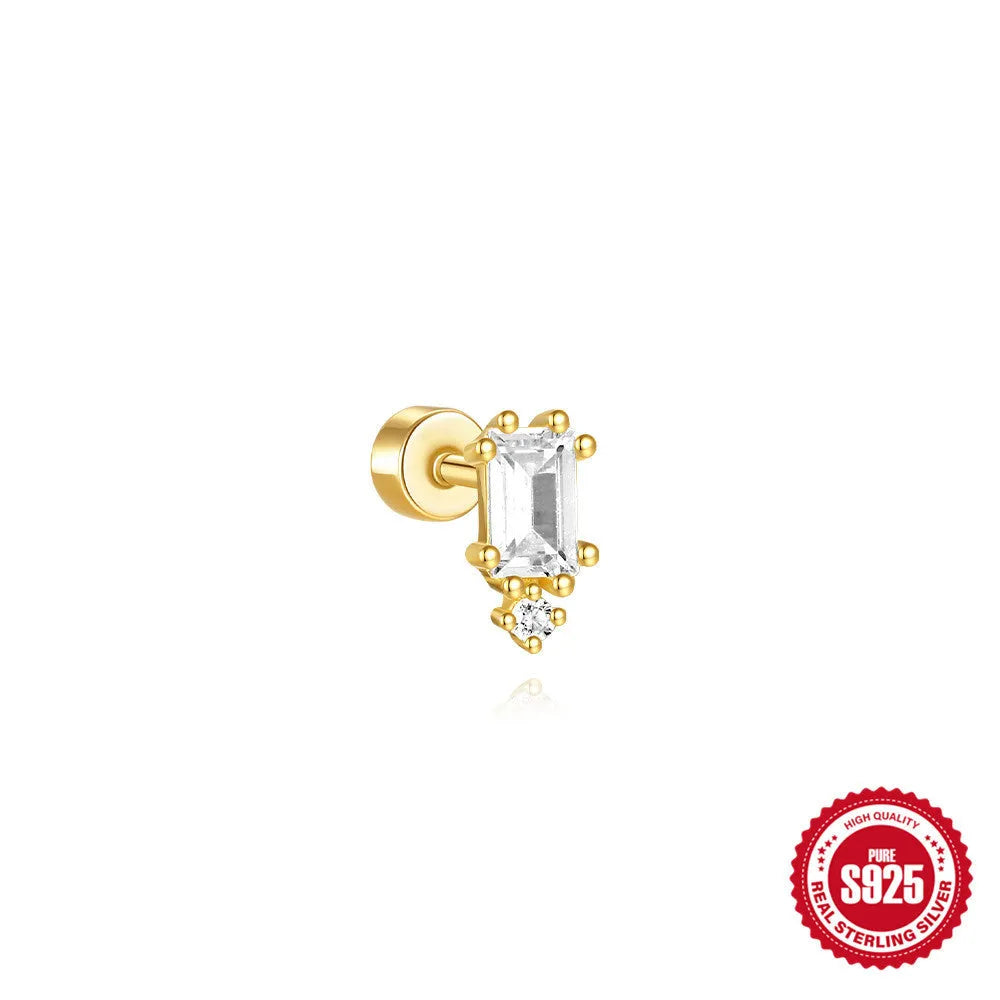 S925 sterling silver flat column geometric ear bone stud with gold electroplated finish