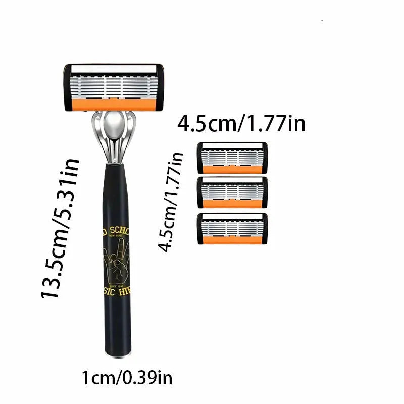 Black manual shaver holder with six-layer finger grip handle and multiple blade rests