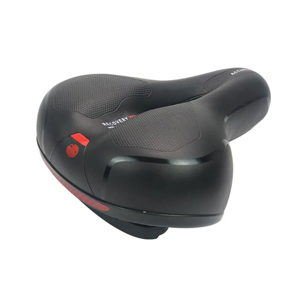 Bicycle saddle cushion with soft silicone padding and waterproof cover, includes wrench and tyre repair kit
