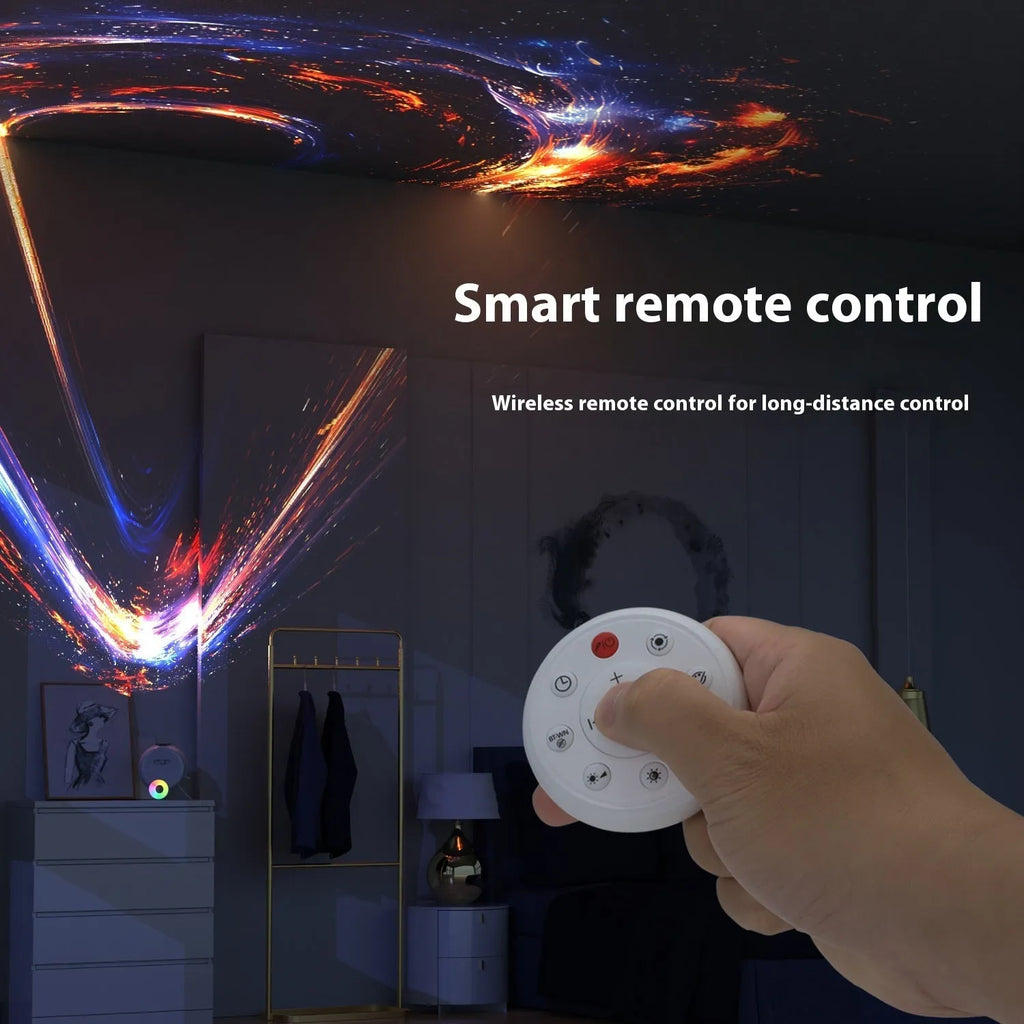 White remote control star light projector on bedside table, 20x19x10.1cm, modern simplicity style